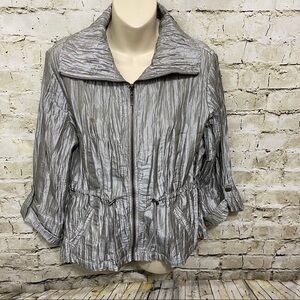 Ruby Rd Silver Crinkle Toggle Waist Zip Up Jacket